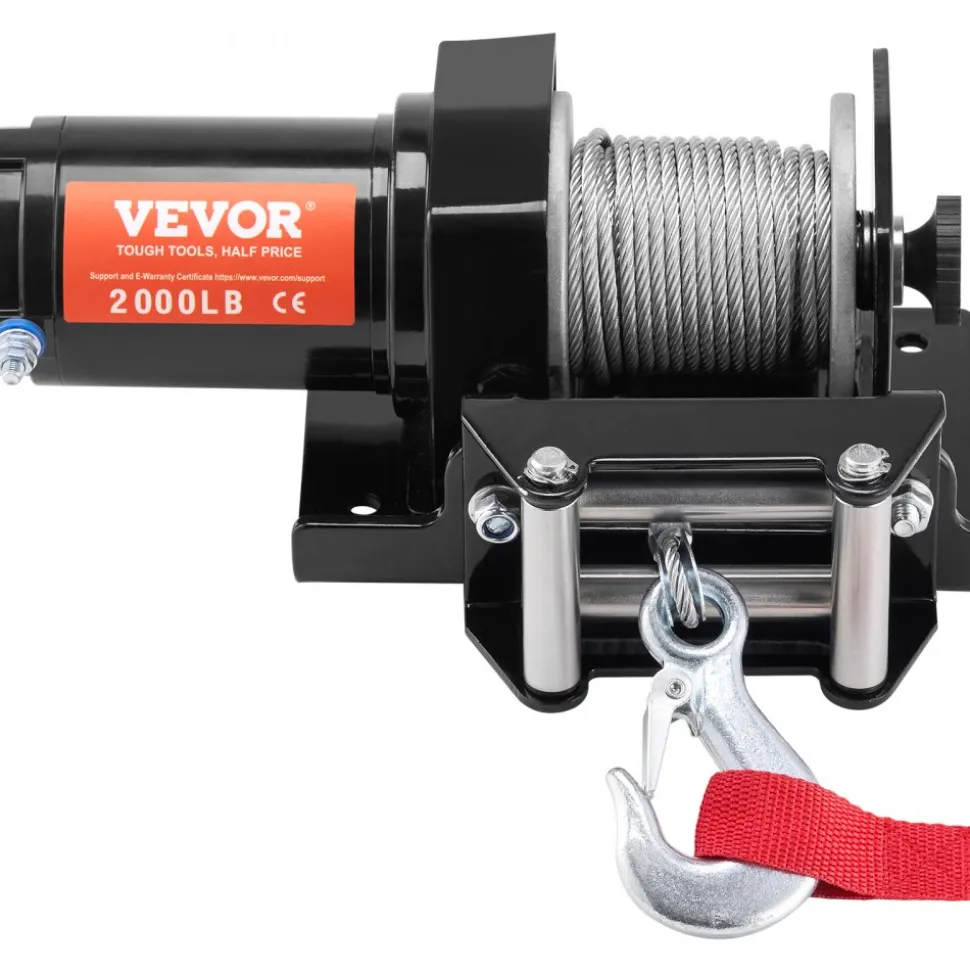 VEVOR Electric Winch, 2000 lb Line Pull Capacity, 12V DC ATV/UTV Winch with Φ5/32 in x 39 ft 7 Strands Steel Cable Roller Fairlead Wired Remote Control, IP55 Waterproof for Towing UTV ATV Off-Road