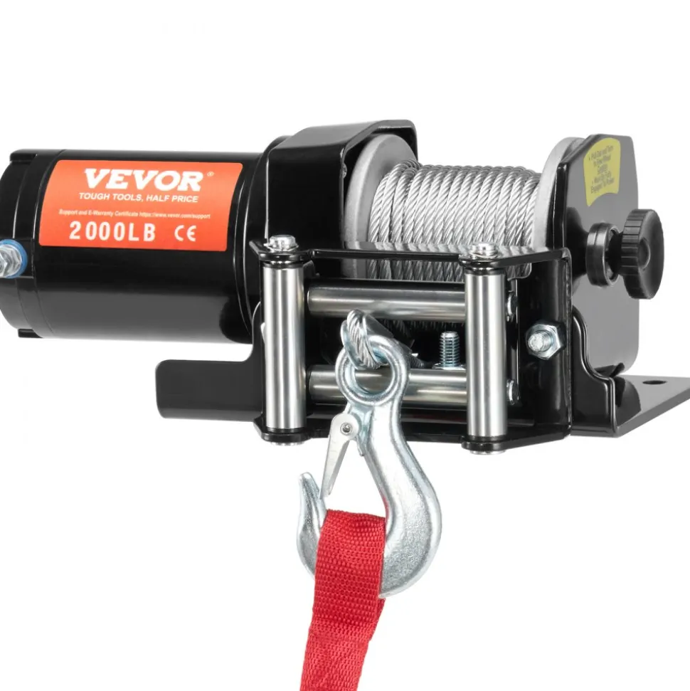 VEVOR Electric Winch, 2000 lb Line Pull Capacity, 12V DC ATV/UTV Winch with Φ5/32 in x 39 ft 7 Strands Steel Cable Roller Fairlead Wired Remote Control, IP55 Waterproof for Towing UTV ATV Off-Road