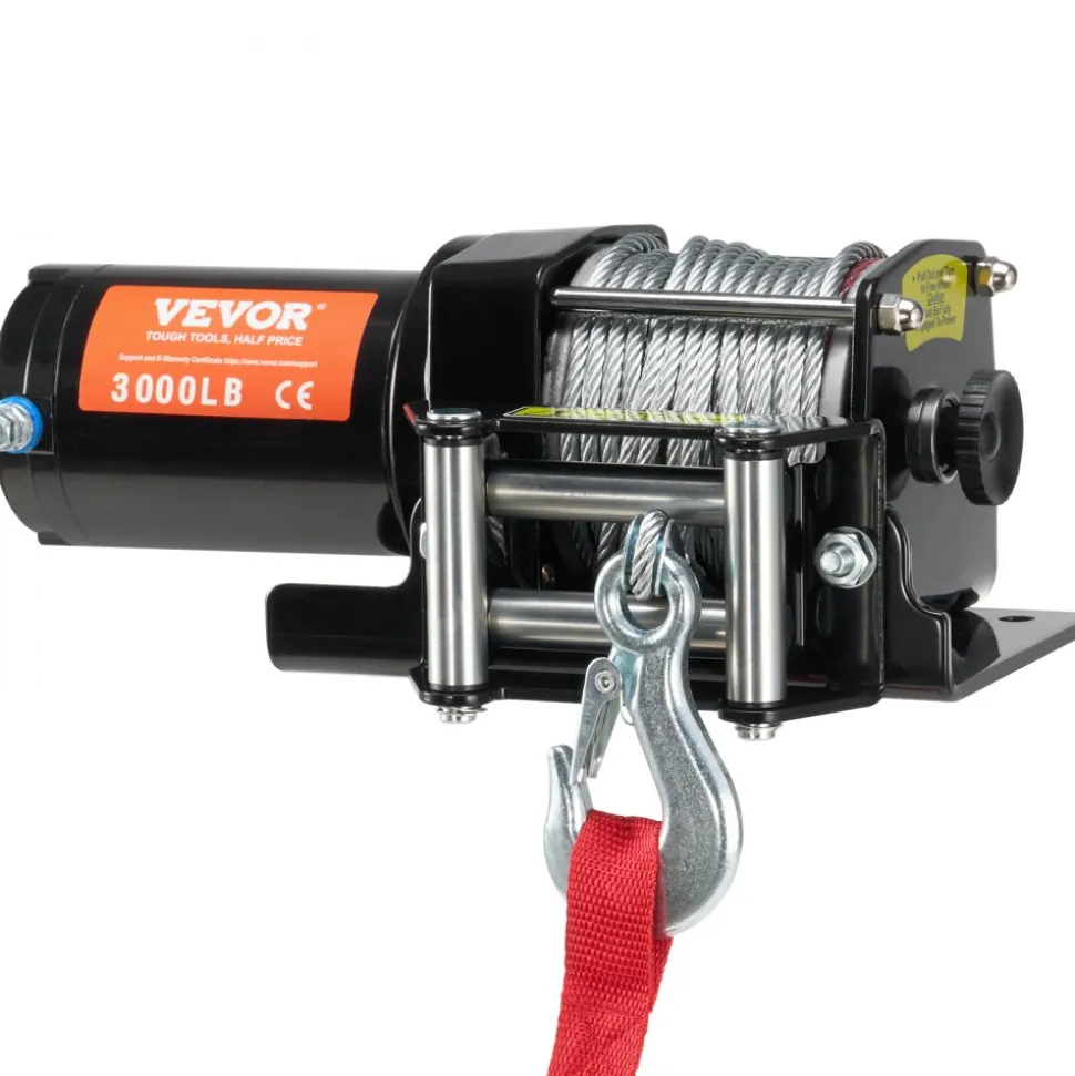 VEVOR Electric Winch, 3000 lb Line Pull Capacity, 12V DC ATV/UTV Winch with Φ3/16 in x 39 ft 7 Strands Steel Cable Roller Fairlead Wired Remote Control, IP55 Waterproof for Towing UTV ATV Off-Road