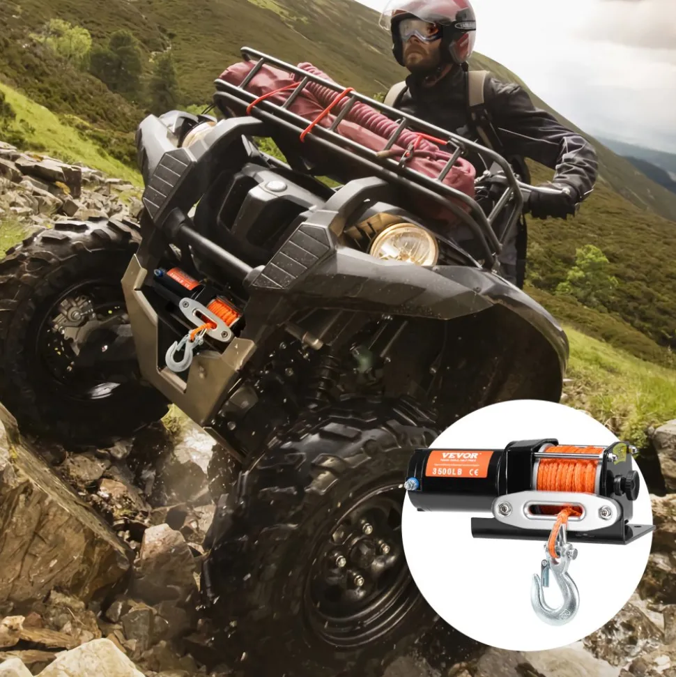 VEVOR Electric Winch, 3500 lb Line Pull Capacity, 12V DC ATV/UTV Winch with Φ3/16 in x 39 ft 12 Strands Synthetic Rope Aluminum Fairlead Wired Remote Control, IP55 Waterproof for Towing UTV ATV Boat