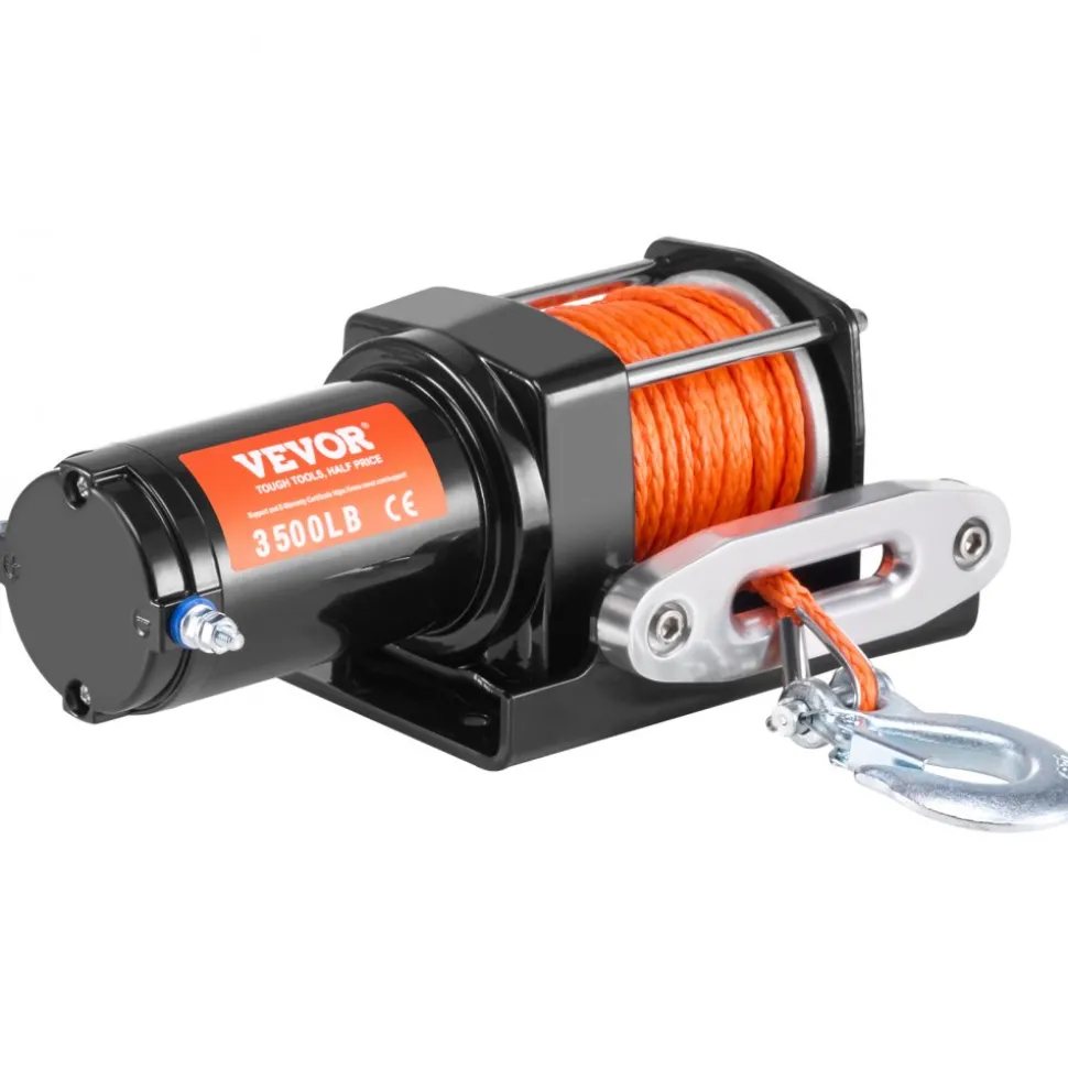 VEVOR Electric Winch, 3500 lb Line Pull Capacity, 12V DC ATV/UTV Winch with Φ3/16 in x 39 ft 12 Strands Synthetic Rope Aluminum Fairlead Wired Remote Control, IP55 Waterproof for Towing UTV ATV Boat