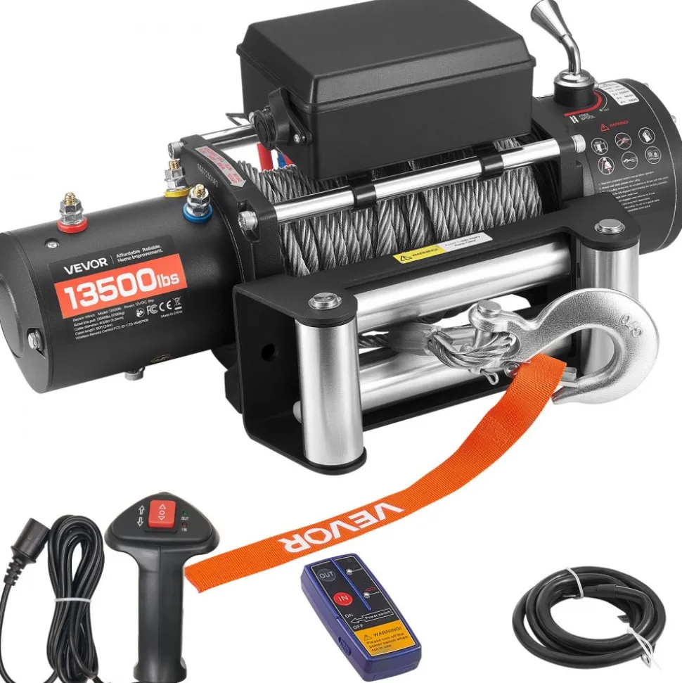 VEVOR Electric Winch, 13500 lbs Load Capacity, 12V DC Truck Winch with Φ3/8 in x 80 ft Steel Rope, Wireless & Wired Remote Control, IP55 Waterproof for Towing SUV Jeep Trailer Boat Off-Road Vehicle