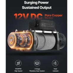 VEVOR Electric Winch, 13500 lbs Load Capacity, 12V DC Truck Winch with Φ3/8 in x 80 ft Steel Rope, Wireless & Wired Remote Control, IP55 Waterproof for Towing SUV Jeep Trailer Boat Off-Road Vehicle