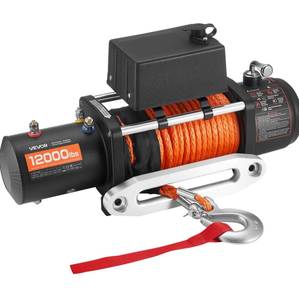 VEVOR Electric Winch, 12000 lbs Load Capacity, 12V DC Truck Winch with Φ0.36 in x 75.5 ft Synthetic Rope, Wireless & Wired Remote Control, IP55 Waterproof for Towing Off-Road SUV Jeep Trailer Boat