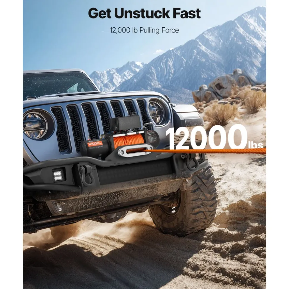 VEVOR Electric Winch, 12000 lbs Load Capacity, 12V DC Truck Winch with Φ0.36 in x 75.5 ft Synthetic Rope, Wireless & Wired Remote Control, IP55 Waterproof for Towing Off-Road SUV Jeep Trailer Boat