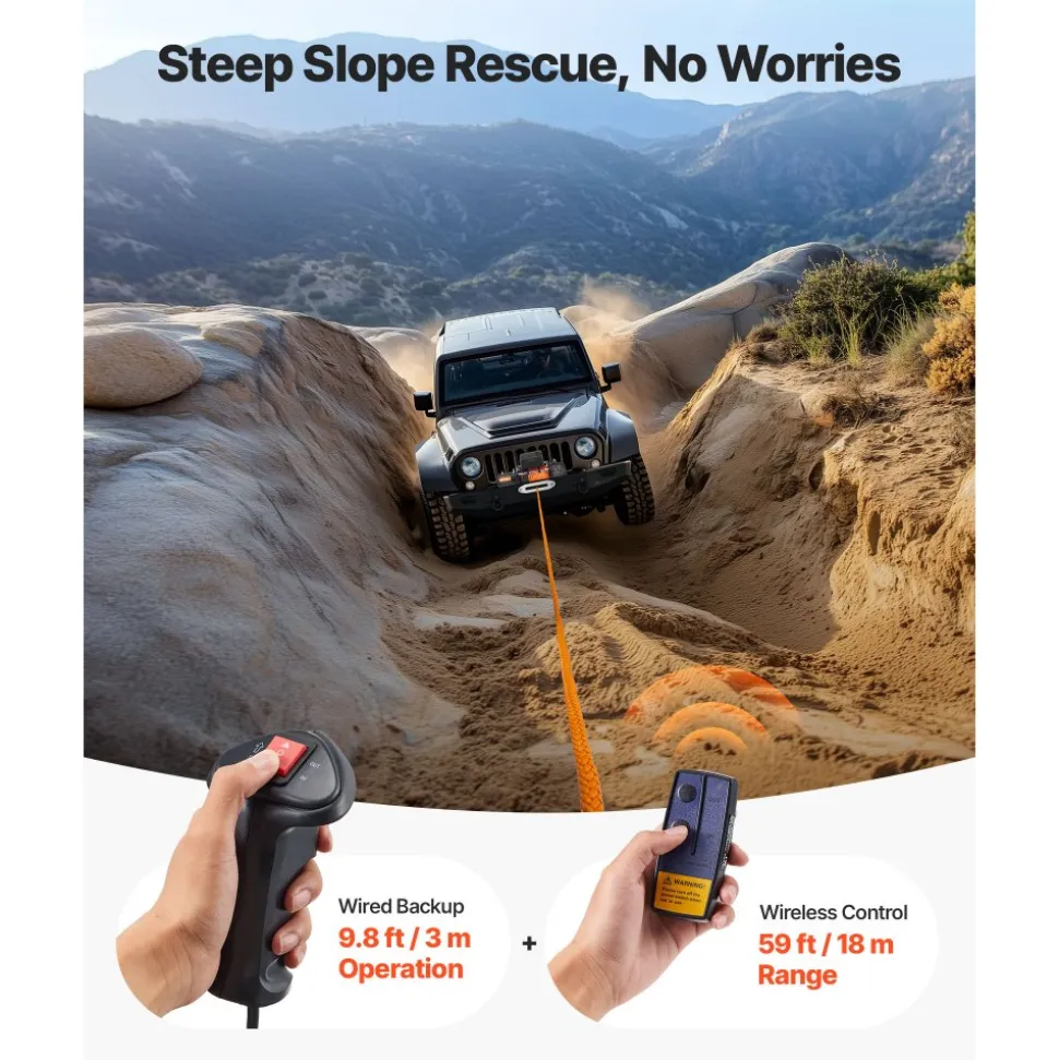 VEVOR Electric Winch, 12000 lbs Load Capacity, 12V DC Truck Winch with Φ0.36 in x 75.5 ft Synthetic Rope, Wireless & Wired Remote Control, IP55 Waterproof for Towing Off-Road SUV Jeep Trailer Boat
