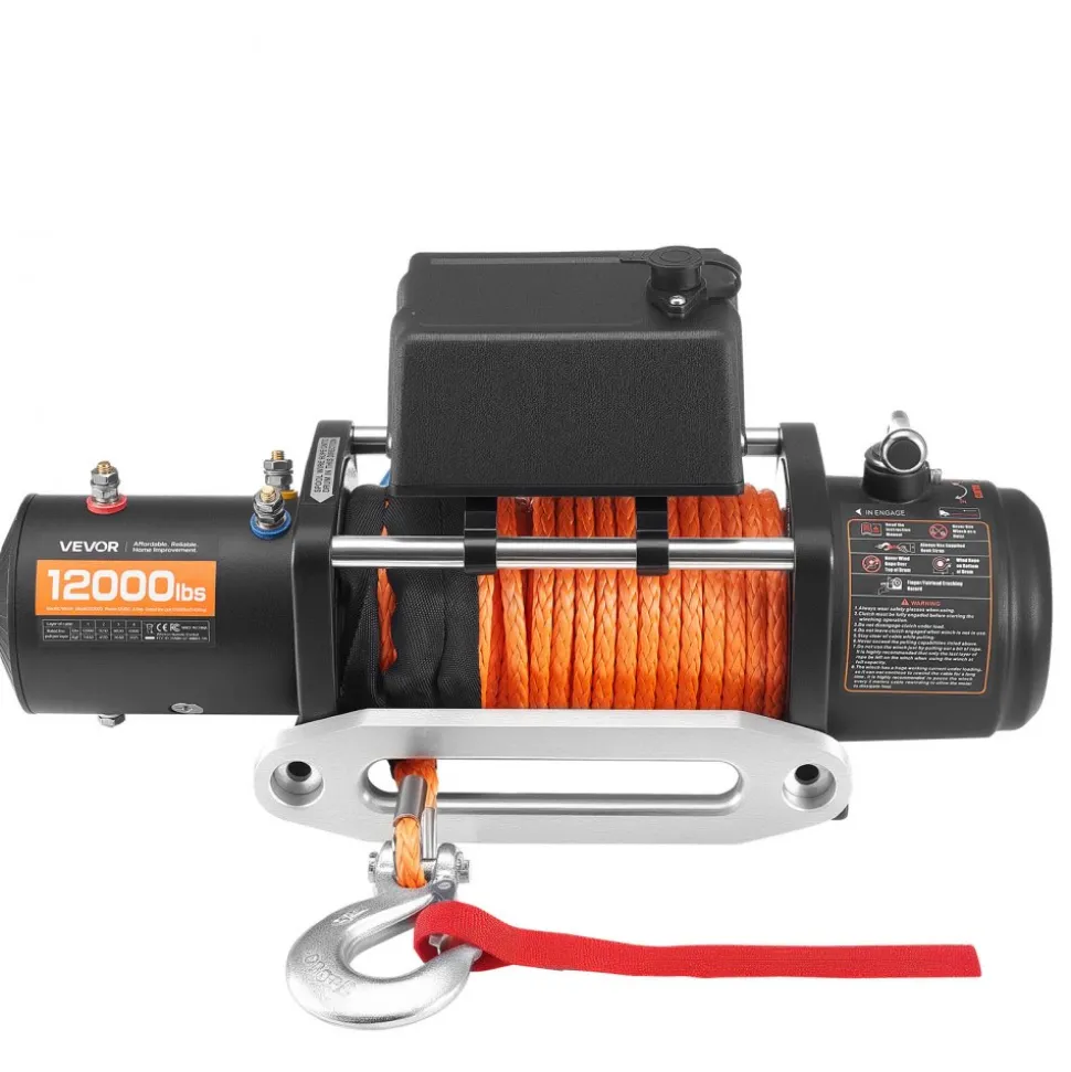 VEVOR Electric Winch, 12000 lbs Load Capacity, 12V DC Truck Winch with Φ0.36 in x 75.5 ft Synthetic Rope, Wireless & Wired Remote Control, IP55 Waterproof for Towing Off-Road SUV Jeep Trailer Boat