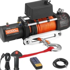 VEVOR Electric Winch, 12000 lbs Load Capacity, 12V DC Truck Winch with Φ0.36 in x 75.5 ft Synthetic Rope, Wireless & Wired Remote Control, IP55 Waterproof for Towing Off-Road SUV Jeep Trailer Boat