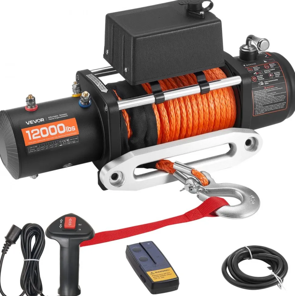 VEVOR Electric Winch, 12000 lbs Load Capacity, 12V DC Truck Winch with Φ0.36 in x 75.5 ft Synthetic Rope, Wireless & Wired Remote Control, IP55 Waterproof for Towing Off-Road SUV Jeep Trailer Boat