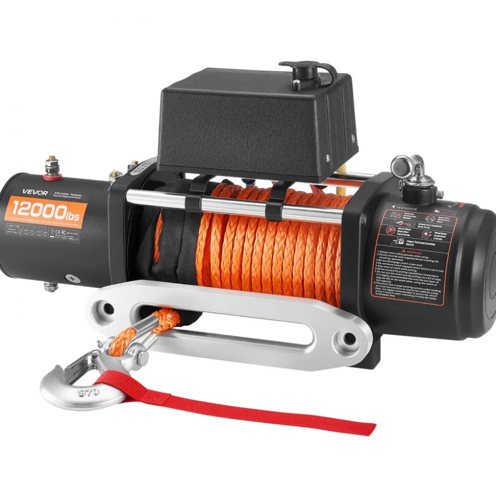 VEVOR Electric Winch, 12000 lbs Load Capacity, 12V DC Truck Winch with Φ0.36 in x 75.5 ft Synthetic Rope, Wireless & Wired Remote Control, IP55 Waterproof for Towing Off-Road SUV Jeep Trailer Boat