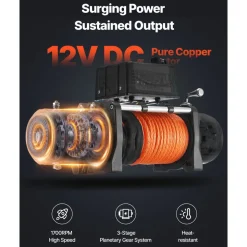 VEVOR Electric Winch, 12000 lbs Load Capacity, 12V DC Truck Winch with Φ0.36 in x 75.5 ft Synthetic Rope, Wireless & Wired Remote Control, IP55 Waterproof for Towing Off-Road SUV Jeep Trailer Boat