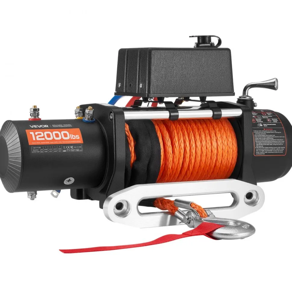 VEVOR Electric Winch, 12000 lbs Load Capacity, 12V DC Truck Winch with Φ0.36 in x 75.5 ft Synthetic Rope, Wireless & Wired Remote Control, IP55 Waterproof for Towing Off-Road SUV Jeep Trailer Boat