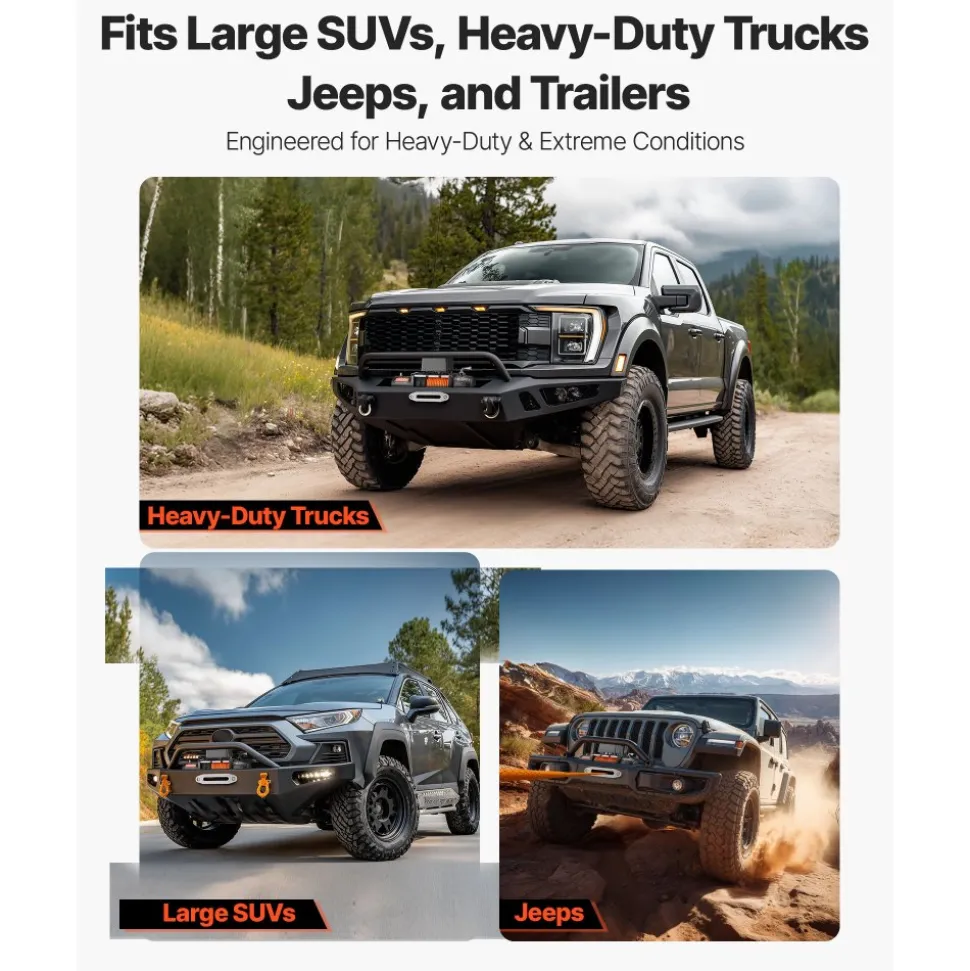 VEVOR Electric Winch, 13500 lbs Load Capacity, 12V DC Truck Winch with Φ3/8 in x 80 ft Synthetic Rope, Wireless & Wired Remote Control, Suitable for Towing Off-Road SUV Jeep Trailer Boat