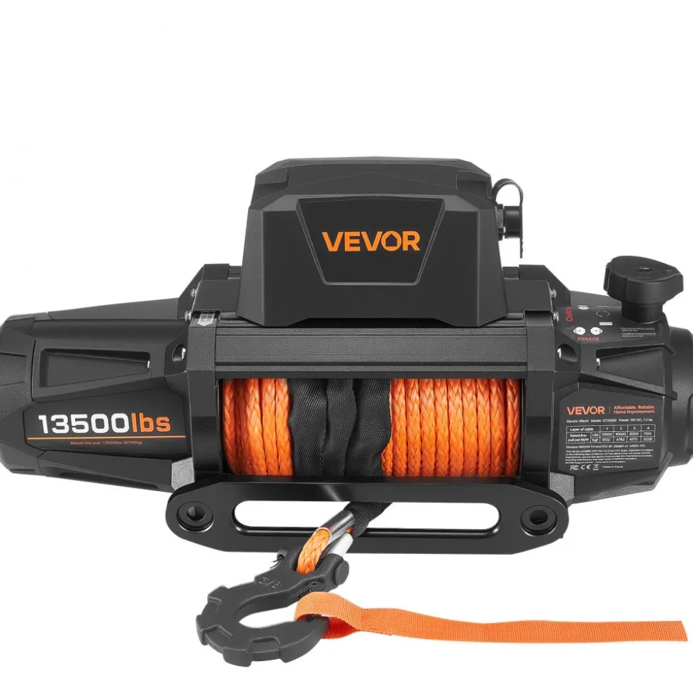 VEVOR Electric Winch, 13500 lbs Load Capacity, 12V DC Truck Winch with Φ3/8 in x 85 ft Synthetic Rope, Wireless & Wired Remote Control, IP55 Waterproof for Towing Off-Road SUV Jeep Trailer Boat