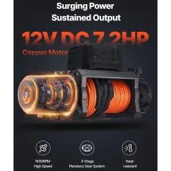 VEVOR Electric Winch, 13500 lbs Load Capacity, 12V DC Truck Winch with Φ3/8 in x 85 ft Synthetic Rope, Wireless & Wired Remote Control, IP55 Waterproof for Towing Off-Road SUV Jeep Trailer Boat