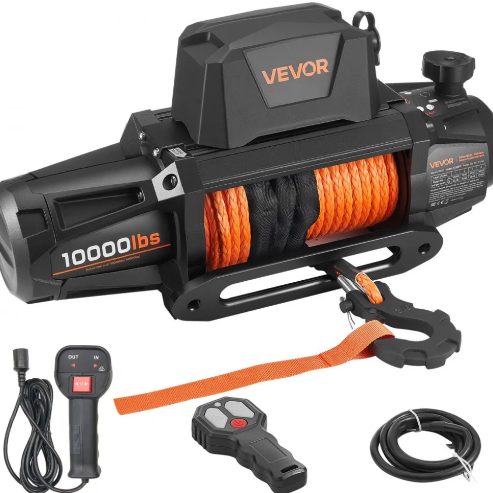 VEVOR Electric Winch, 10000 lbs Load Capacity, 12V DC Truck Winch with Φ7/20 in x 90 ft Synthetic Rope, Wireless & Wired Remote Control, IP68 Waterproof for Towing Off-Road SUV Jeep Trailer Boat