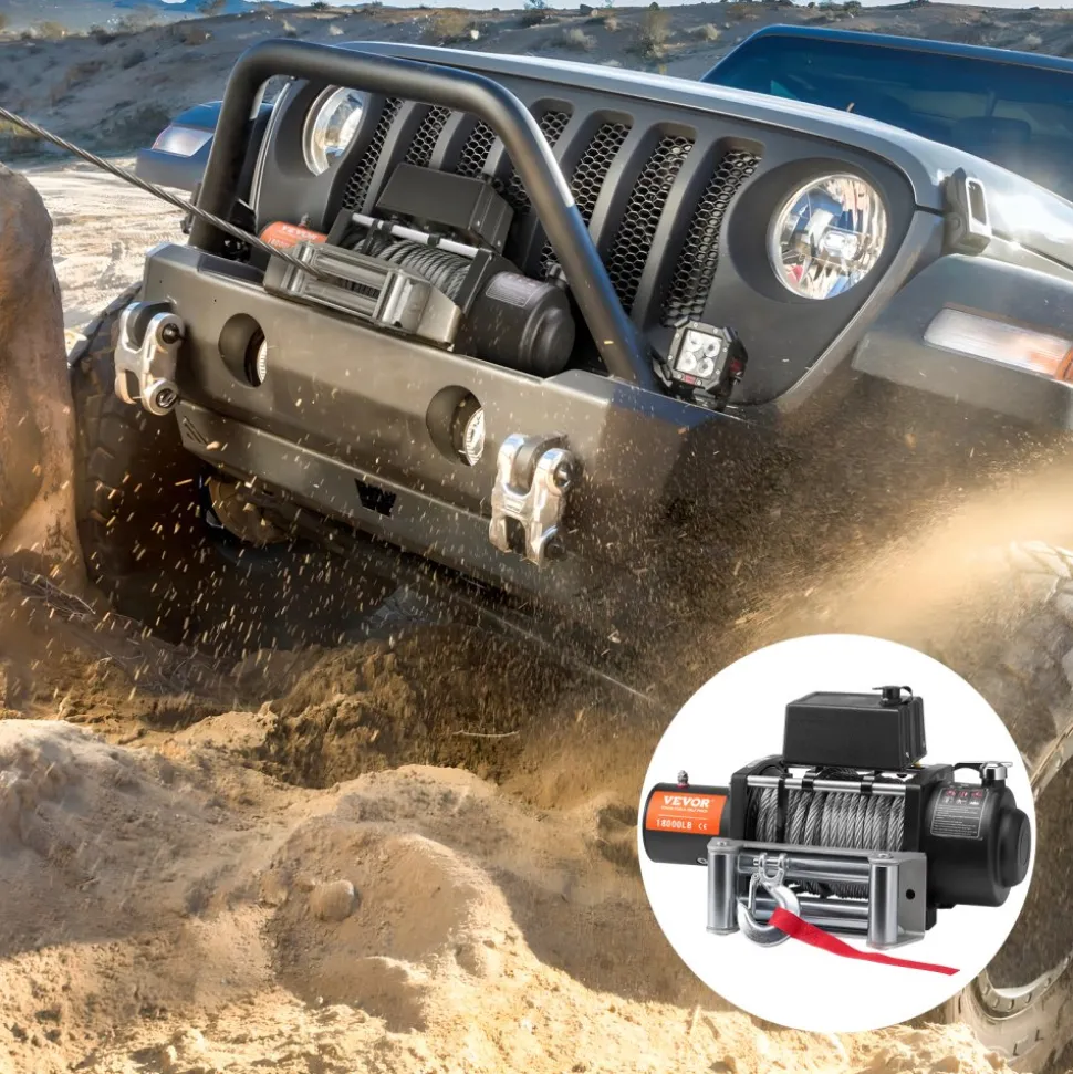 VEVOR Electric Winch, 18,000 lb, 12V DC Truck Winch with Φ7/16 in x 85 ft Steel Cable Roller Fairlead Wireless & Wired Remote Control, IP55 Waterproof for Towing Off-Road SUV Jeep Truck Trailer Boat