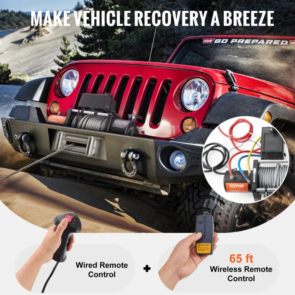 VEVOR Electric Winch, 18,000 lb, 12V DC Truck Winch with Φ7/16 in x 85 ft Steel Cable Roller Fairlead Wireless & Wired Remote Control, IP55 Waterproof for Towing Off-Road SUV Jeep Truck Trailer Boat
