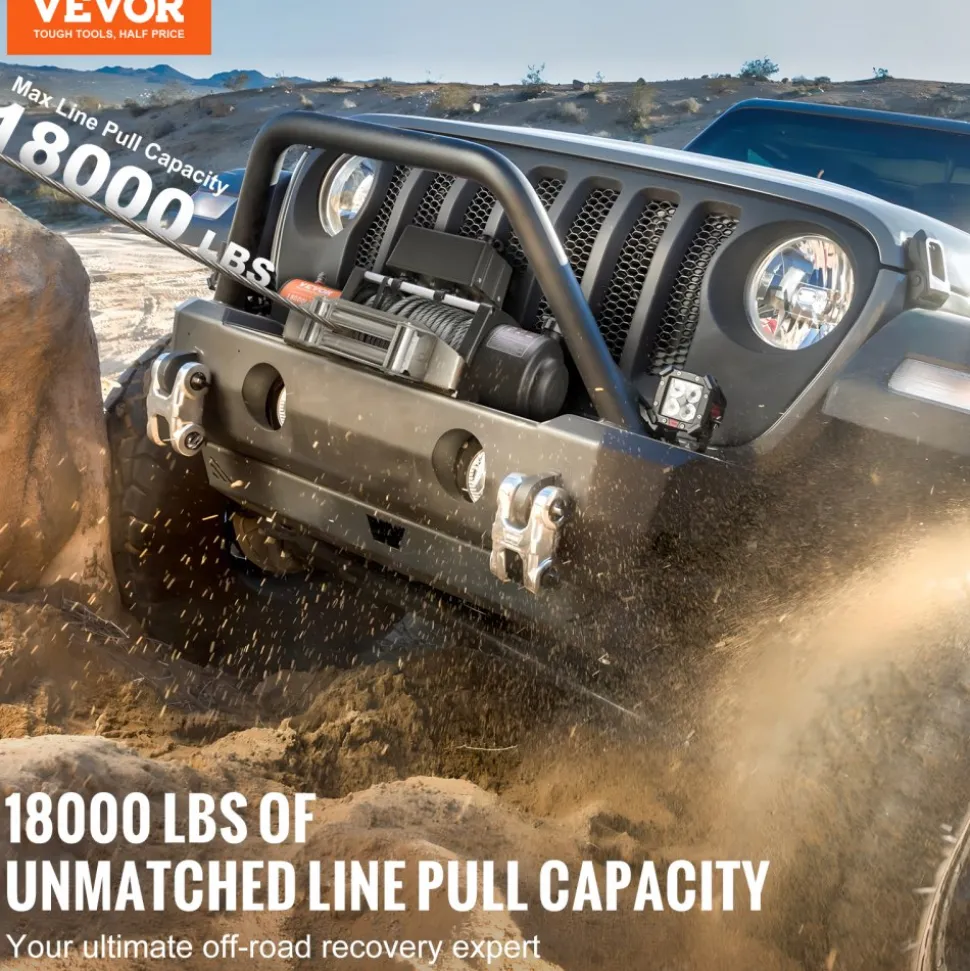VEVOR Electric Winch, 18,000 lb, 12V DC Truck Winch with Φ7/16 in x 85 ft Steel Cable Roller Fairlead Wireless & Wired Remote Control, IP55 Waterproof for Towing Off-Road SUV Jeep Truck Trailer Boat