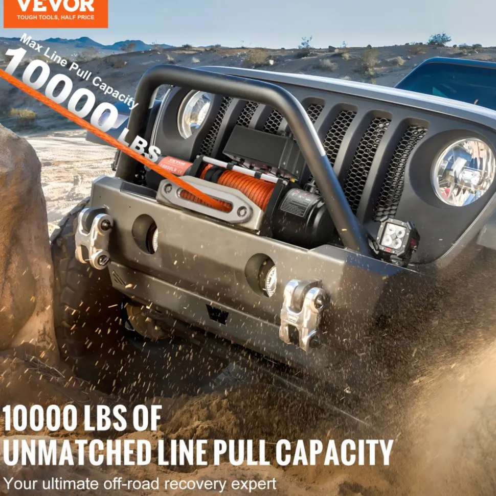 VEVOR Electric Winch, 10,000 lb, 12V DC Truck Winch with Φ7/20 in x 65 ft Synthetic Rope Aluminum Fairlead Wireless & Wired Remote Control, IP55 Waterproof for Towing Off-Road SUV Jeep Trailer Boat