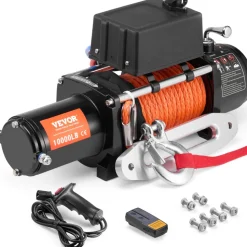 VEVOR Electric Winch, 10,000 lb, 12V DC Truck Winch with Φ7/20 in x 65 ft Synthetic Rope Aluminum Fairlead Wireless & Wired Remote Control, IP55 Waterproof for Towing Off-Road SUV Jeep Trailer Boat