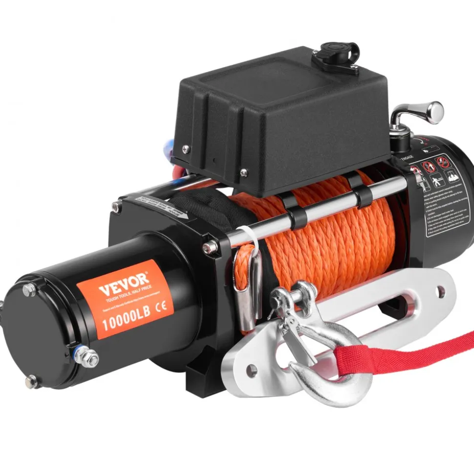 VEVOR Electric Winch, 10,000 lb, 12V DC Truck Winch with Φ7/20 in x 65 ft Synthetic Rope Aluminum Fairlead Wireless & Wired Remote Control, IP55 Waterproof for Towing Off-Road SUV Jeep Trailer Boat