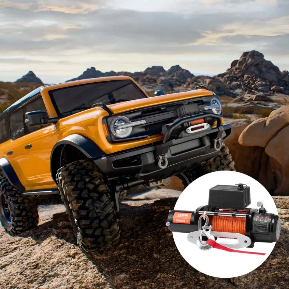 VEVOR Electric Winch, 10,000 lb, 12V DC Truck Winch with Φ7/20 in x 65 ft Synthetic Rope Aluminum Fairlead Wireless & Wired Remote Control, IP55 Waterproof for Towing Off-Road SUV Jeep Trailer Boat