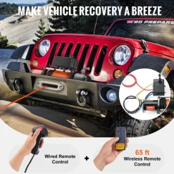 VEVOR Electric Winch, 10,000 lb, 12V DC Truck Winch with Φ7/20 in x 65 ft Synthetic Rope Aluminum Fairlead Wireless & Wired Remote Control, IP55 Waterproof for Towing Off-Road SUV Jeep Trailer Boat
