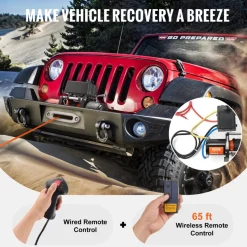 VEVOR Electric Winch, 6000 lb, 12V DC Truck Winch with Φ1/4 in x 55 ft Synthetic Rope Aluminum Fairlead Wireless & Wired Remote Control, IP55 Waterproof for Towing Off-Road SUV Truck Jeep Trailer Boat