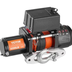 VEVOR Electric Winch, 6000 lb, 12V DC Truck Winch with Φ1/4 in x 55 ft Synthetic Rope Aluminum Fairlead Wireless & Wired Remote Control, IP55 Waterproof for Towing Off-Road SUV Truck Jeep Trailer Boat