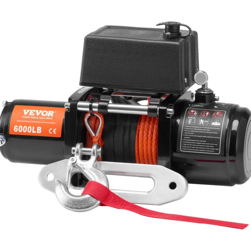 VEVOR Electric Winch, 6000 lb, 12V DC Truck Winch with Φ1/4 in x 55 ft Synthetic Rope Aluminum Fairlead Wireless & Wired Remote Control, IP55 Waterproof for Towing Off-Road SUV Truck Jeep Trailer Boat