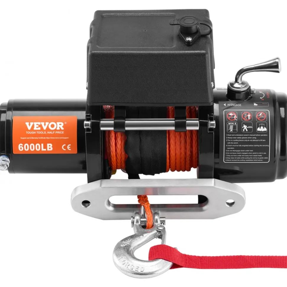 VEVOR Electric Winch, 6000 lb, 12V DC Truck Winch with Φ1/4 in x 55 ft Synthetic Rope Aluminum Fairlead Wireless & Wired Remote Control, IP55 Waterproof for Towing Off-Road SUV Truck Jeep Trailer Boat