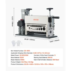 VEVOR Electric Wire Stripper Machine, 0.06-1.57 in, 11 Channel Automatic Copper Cable Stripper, 370W Wire Stripper Tool with Manual Hand Crank Mode, Emergency Stop Button, for Scrap Copper Recycling