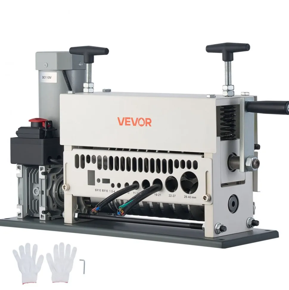 VEVOR Electric Wire Stripper Machine, 0.06-1.57 in, 11 Channel Automatic Copper Cable Stripper, 370W Wire Stripper Tool with Manual Hand Crank Mode, Emergency Stop Button, for Scrap Copper Recycling