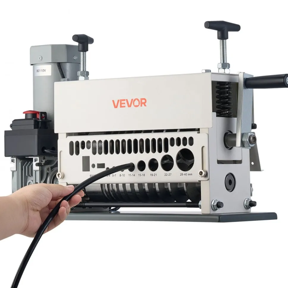 VEVOR Electric Wire Stripper Machine, 0.06-1.57 in, 11 Channel Automatic Copper Cable Stripper, 370W Wire Stripper Tool with Manual Hand Crank Mode, Emergency Stop Button, for Scrap Copper Recycling