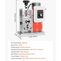 VEVOR Electric Wire Stripping Machine, 0.06-1.57 in, 400W Automatic Motorized Cable Stripper, 9.84 IPS (15 m/min) Wire Peeler with Blades, V-Shaped Rollers, Cooling Fan, for Scrap Copper Recycling