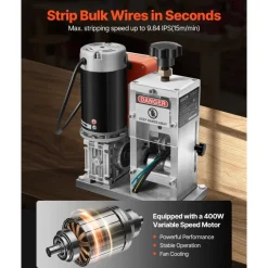VEVOR Electric Wire Stripping Machine, 0.06-1.57 in, 400W Automatic Motorized Cable Stripper, 9.84 IPS (15 m/min) Wire Peeler with Blades, V-Shaped Rollers, Cooling Fan, for Scrap Copper Recycling