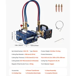 VEVOR Electromagnetic Gas Pipe Cutting Machine, 2"-30"/Min Automatic Pipe Beveler for 0.2"-4" Thick Tube, Features 3 Tips & Adjustable Angles, Torch Burner Beveler, Magnetic Gas Machine 110V CG2-11C