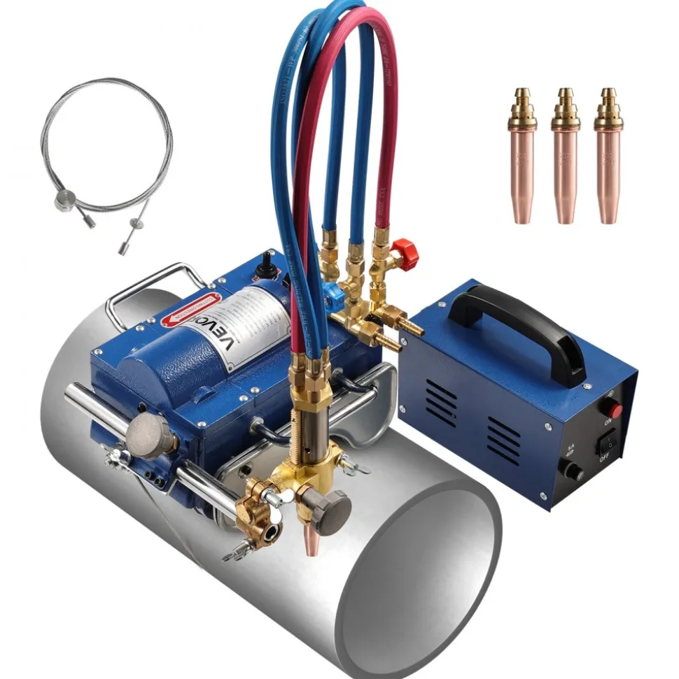VEVOR Electromagnetic Gas Pipe Cutting Machine, 2"-30"/Min Automatic Pipe Beveler for 0.2"-4" Thick Tube, Features 3 Tips & Adjustable Angles, Torch Burner Beveler, Magnetic Gas Machine 110V CG2-11C
