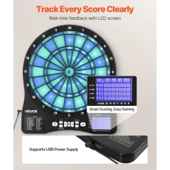 VEVOR Electronic Dart Board, LED-Illuminated Target Dartboard with 48 Games & 500+ Variations, Includes 6 Dart Shafts with Flights & 50 Soft Tips, Cricket Scoring LCD Screen - Supports Up to 8 Players