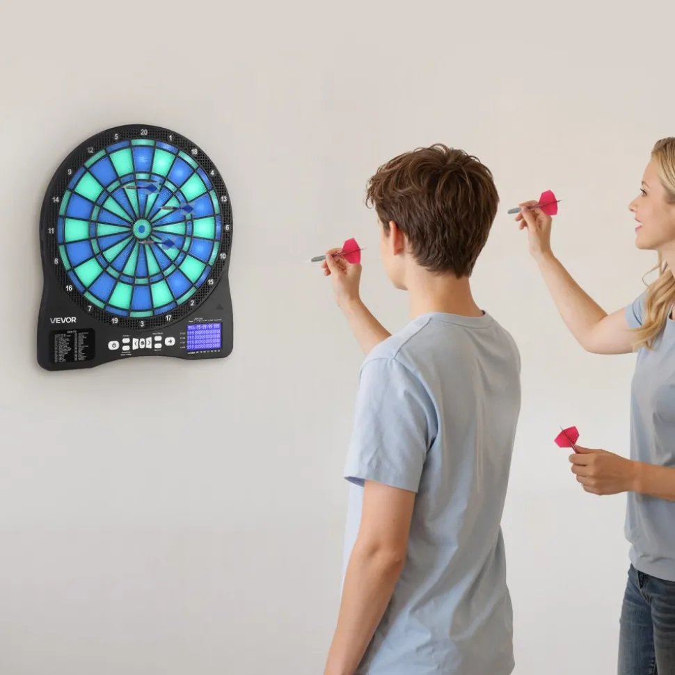VEVOR Electronic Dart Board, LED-Illuminated Target Dartboard with 48 Games & 500+ Variations, Includes 6 Dart Shafts with Flights & 50 Soft Tips, Cricket Scoring LCD Screen - Supports Up to 8 Players