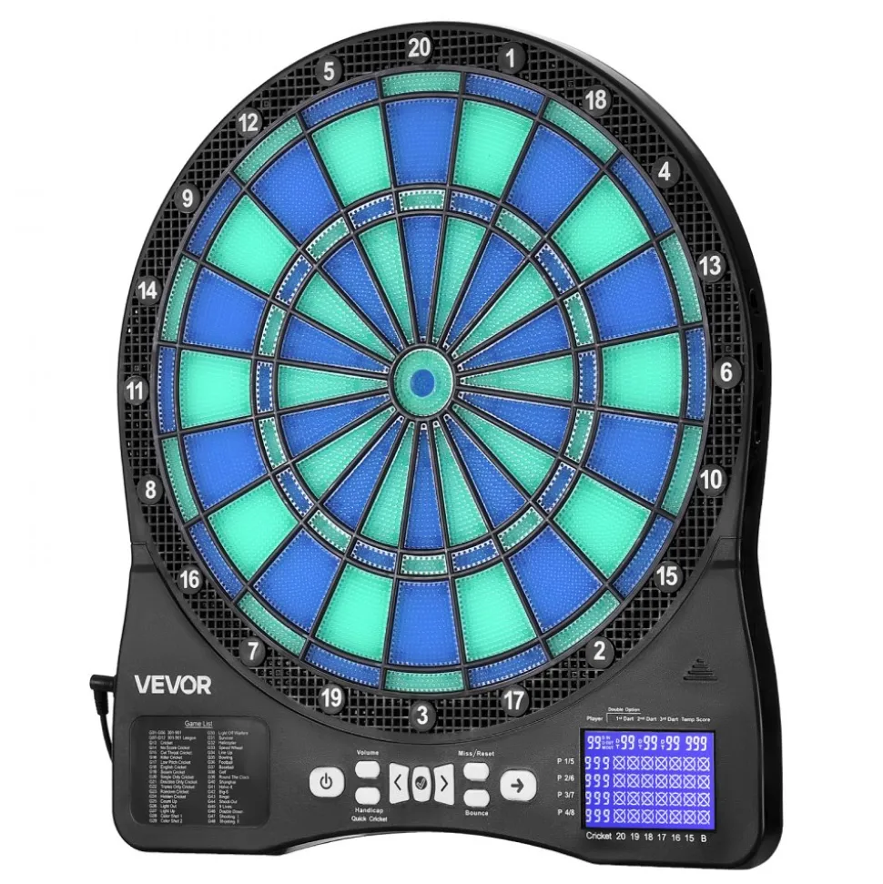 VEVOR Electronic Dart Board, LED-Illuminated Target Dartboard with 48 Games & 500+ Variations, Includes 6 Dart Shafts with Flights & 50 Soft Tips, Cricket Scoring LCD Screen - Supports Up to 8 Players