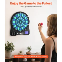 VEVOR Electronic Dart Board, LED-Illuminated Target Dartboard with 48 Games & 500+ Variations, Includes 6 Dart Shafts with Flights & 50 Soft Tips, Cricket Scoring LCD Screen - Supports Up to 8 Players
