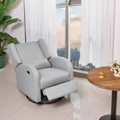 VEVOR Electronic Power Recliner and Swivel Glider, 250 lbs Weight Capacity Swivel Glider Recliner Chair with USB Port, Polyester Surface Swivel Rocker Recliner for Living Room, Bedroom, Light Gray
