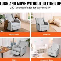 VEVOR Electronic Power Recliner and Swivel Glider, 250 lbs Weight Capacity Swivel Glider Recliner Chair with USB Port, Polyester Surface Swivel Rocker Recliner for Living Room, Bedroom, Light Gray