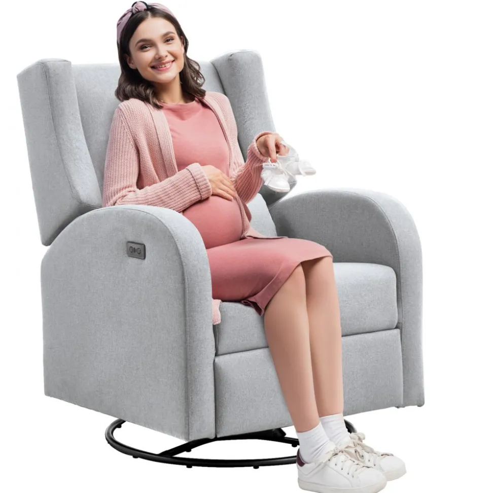 VEVOR Electronic Power Recliner and Swivel Glider, 250 lbs Weight Capacity Swivel Glider Recliner Chair with USB Port, Polyester Surface Swivel Rocker Recliner for Living Room, Bedroom, Light Gray
