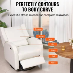 VEVOR Electronic Power Recliner and Swivel Glider, 250 lbs Weight Capacity Swivel Glider Recliner Chair with USB Port, Polyester Surface Swivel Rocker Recliner for Living Room, Bedroom, Off White