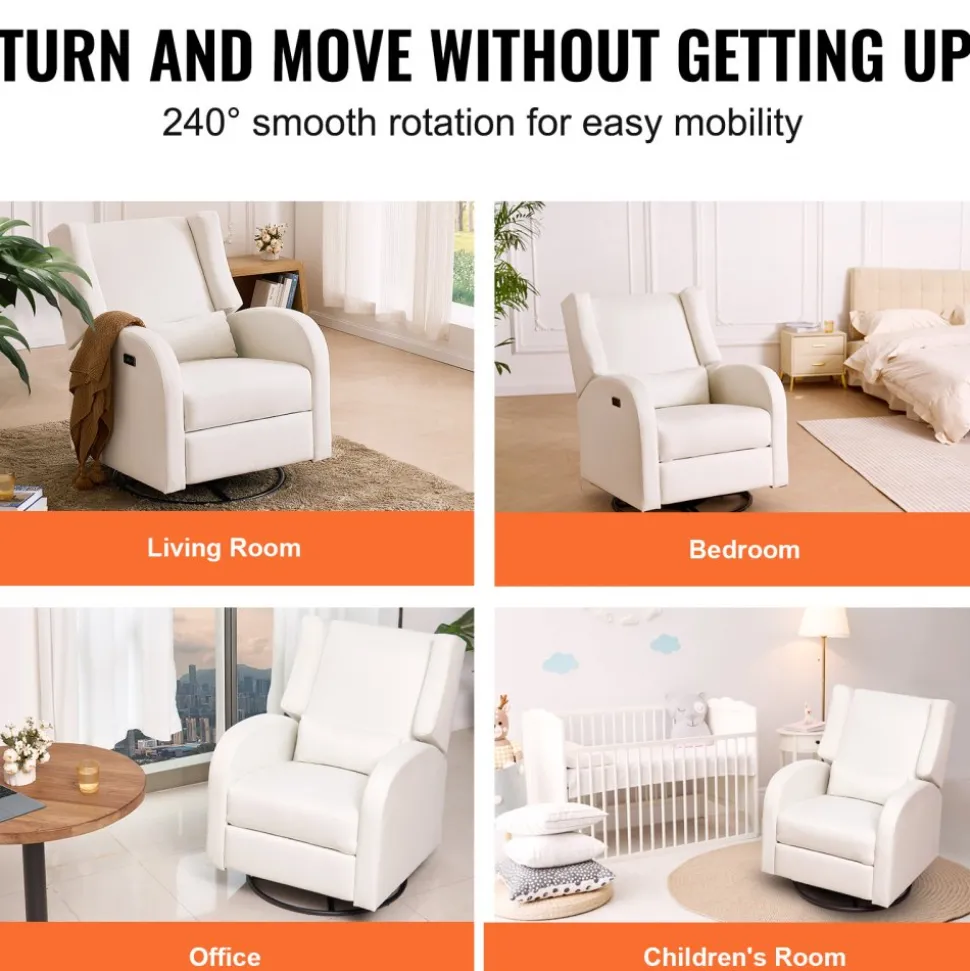 VEVOR Electronic Power Recliner and Swivel Glider, 250 lbs Weight Capacity Swivel Glider Recliner Chair with USB Port, Polyester Surface Swivel Rocker Recliner for Living Room, Bedroom, Off White