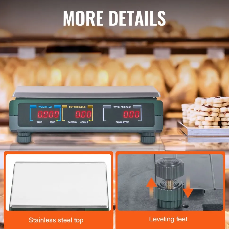 VEVOR Electronic Price Computing Scale, 66 LB Digital Deli Weight Scales, LED Digital Commercial Food Fruit Meat Produce Counting Weight, for Retail Outlet Store, Kitchen, Restaurant Market, Farmer