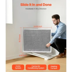 VEVOR Electrostatic Air Filter, 20x25x1 inch Washable & Reusable Aluminum AC/HVAC Furnace Filter, MERV 8 Long Lifetime, Home or Office (Actual Size: 19.75 x 24.65 x 0.82 in)